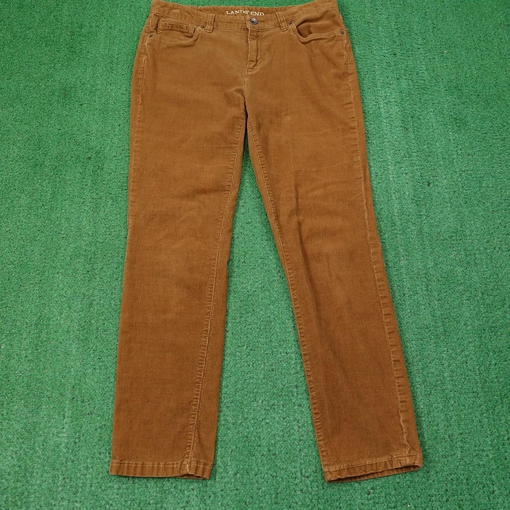 Lands' End Pants Womens 10 Brown Corduroy Slim Mid Rise Khakis 32x27 Pockets